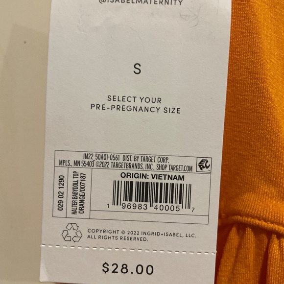NEW ISABEL by Ingrid Isabel, Adorable Maternity Orange Babydoll Halter Top NWT - Picture 7 of 12